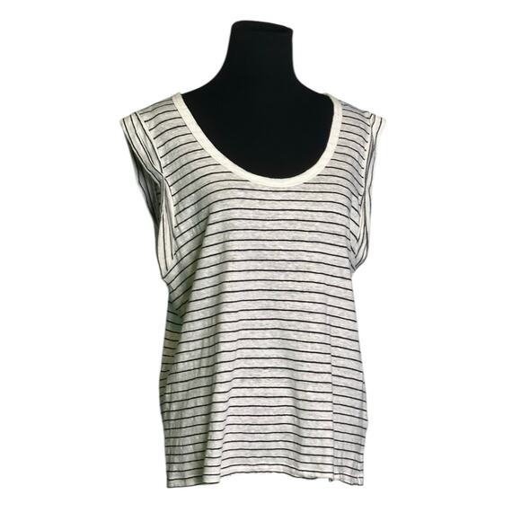 Banana Republic white black stripes linen cap sleeves top size Large - Picture 10 of 10